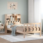 vidaXL Pat cu bibliotecă fără saltea, 90x190 cm, lemn masiv de pin vidaXL Pat cu bibliotecă fără saltea, 90x190 cm, lemn masiv de pin