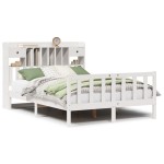 vidaXL Pat cu bibliotecă fără saltea, alb, 140x190 cm, lemn masiv pin vidaXL Pat cu bibliotecă fără saltea, alb, 140x190 cm, lemn masiv pin