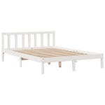 vidaXL Pat cu bibliotecă fără saltea, alb, 140x190 cm, lemn masiv pin vidaXL Pat cu bibliotecă fără saltea, alb, 140x190 cm, lemn masiv pin
