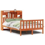 vidaXL Pat cu bibliotecă fără saltea maro 135x190 cm lemn masiv de pin