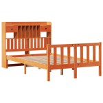 vidaXL Pat cu bibliotecă fără saltea maro 135x190 cm lemn masiv de pin