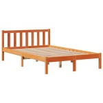 vidaXL Pat cu bibliotecă fără saltea maro 135x190 cm lemn masiv de pin