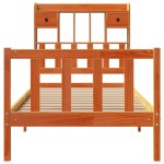 vidaXL Pat cu bibliotecă fără saltea, maro, 100x200 cm, lemn masiv pin vidaXL Pat cu bibliotecă fără saltea, maro, 100x200 cm, lemn masiv pin