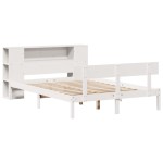 vidaXL Pat cu bibliotecă fără saltea, alb, 140x190 cm, lemn masiv pin