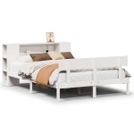 vidaXL Pat cu bibliotecă fără saltea, alb, 140x200 cm, lemn masiv pin vidaXL Pat cu bibliotecă fără saltea, alb, 140x200 cm, lemn masiv pin