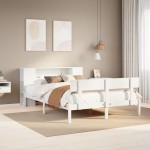 vidaXL Pat cu bibliotecă fără saltea, alb, 140x200 cm, lemn masiv pin vidaXL Pat cu bibliotecă fără saltea, alb, 140x200 cm, lemn masiv pin