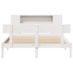 vidaXL Pat cu bibliotecă fără saltea, alb, 140x200 cm, lemn masiv pin vidaXL Pat cu bibliotecă fără saltea, alb, 140x200 cm, lemn masiv pin