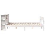 vidaXL Pat cu bibliotecă fără saltea, alb, 150x200 cm, lemn masiv pin vidaXL Pat cu bibliotecă fără saltea, alb, 150x200 cm, lemn masiv pin