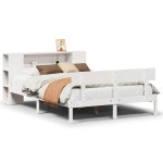 vidaXL Pat cu bibliotecă fără saltea, alb, 160x200 cm, lemn masiv pin