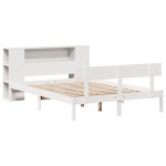 vidaXL Pat cu bibliotecă fără saltea, alb, 160x200 cm, lemn masiv pin