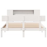 vidaXL Pat cu bibliotecă fără saltea, alb, 160x200 cm, lemn masiv pin