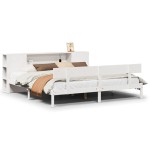 vidaXL Pat cu bibliotecă fără saltea, alb, 200x200 cm, lemn masiv pin