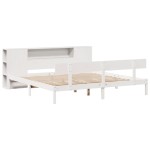 vidaXL Pat cu bibliotecă fără saltea, alb, 200x200 cm, lemn masiv pin