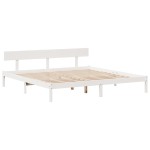 vidaXL Pat cu bibliotecă fără saltea, alb, 200x200 cm, lemn masiv pin