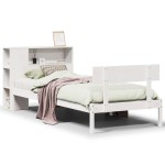 vidaXL Pat cu bibliotecă fără saltea, alb, 75x190 cm, lemn masiv pin
