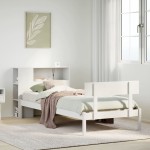 vidaXL Pat cu bibliotecă fără saltea, alb, 75x190 cm, lemn masiv pin