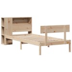 vidaXL Pat cu bibliotecă fără saltea, 90x200 cm, lemn masiv pin vidaXL Pat cu bibliotecă fără saltea, 90x200 cm, lemn masiv pin