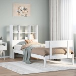 vidaXL Pat cu bibliotecă fără saltea, alb, 90x190 cm, lemn masiv pin vidaXL Pat cu bibliotecă fără saltea, alb, 90x190 cm, lemn masiv pin