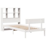 vidaXL Pat cu bibliotecă fără saltea, alb, 90x190 cm, lemn masiv pin vidaXL Pat cu bibliotecă fără saltea, alb, 90x190 cm, lemn masiv pin