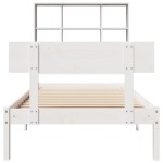vidaXL Pat cu bibliotecă fără saltea, alb, 90x190 cm, lemn masiv pin vidaXL Pat cu bibliotecă fără saltea, alb, 90x190 cm, lemn masiv pin