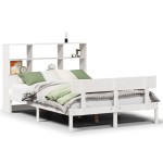 vidaXL Pat cu bibliotecă fără saltea, alb, 120x190 cm, lemn masiv pin vidaXL Pat cu bibliotecă fără saltea, alb, 120x190 cm, lemn masiv pin
