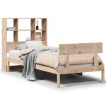 vidaXL Pat cu bibliotecă fără saltea, 90x200 cm, lemn masiv pin vidaXL Pat cu bibliotecă fără saltea, 90x200 cm, lemn masiv pin