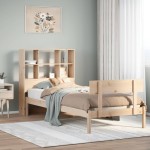 vidaXL Pat cu bibliotecă fără saltea, 90x200 cm, lemn masiv pin vidaXL Pat cu bibliotecă fără saltea, 90x200 cm, lemn masiv pin