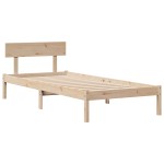 vidaXL Pat cu bibliotecă fără saltea, 90x200 cm, lemn masiv pin vidaXL Pat cu bibliotecă fără saltea, 90x200 cm, lemn masiv pin