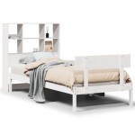 vidaXL Pat cu bibliotecă fără saltea, alb, 90x200 cm, lemn masiv pin vidaXL Pat cu bibliotecă fără saltea, alb, 90x200 cm, lemn masiv pin