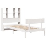 vidaXL Pat cu bibliotecă fără saltea, alb, 90x200 cm, lemn masiv pin vidaXL Pat cu bibliotecă fără saltea, alb, 90x200 cm, lemn masiv pin