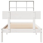 vidaXL Pat cu bibliotecă fără saltea, alb, 90x200 cm, lemn masiv pin vidaXL Pat cu bibliotecă fără saltea, alb, 90x200 cm, lemn masiv pin