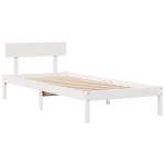vidaXL Pat cu bibliotecă fără saltea, alb, 90x200 cm, lemn masiv pin vidaXL Pat cu bibliotecă fără saltea, alb, 90x200 cm, lemn masiv pin