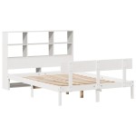 vidaXL Pat cu bibliotecă fără saltea, alb, 140x200 cm, lemn masiv pin