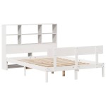 vidaXL Pat cu bibliotecă fără saltea, alb, 160x200 cm, lemn masiv pin