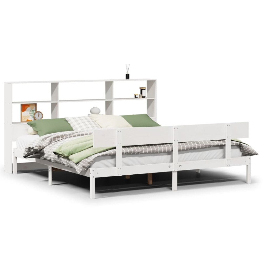 vidaXL Pat cu bibliotecă fără saltea, 180x200 cm, lemn masiv de pin