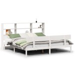 vidaXL Pat cu bibliotecă fără saltea, alb, 200x200 cm, lemn masiv pin