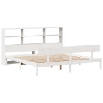 vidaXL Pat cu bibliotecă fără saltea, alb, 200x200 cm, lemn masiv pin