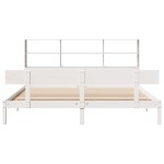 vidaXL Pat cu bibliotecă fără saltea, alb, 200x200 cm, lemn masiv pin