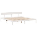 vidaXL Pat cu bibliotecă fără saltea, alb, 200x200 cm, lemn masiv pin