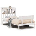 vidaXL Pat cu bibliotecă fără saltea, alb, 75x190 cm, lemn masiv pin vidaXL Pat cu bibliotecă fără saltea, alb, 75x190 cm, lemn masiv pin