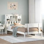 vidaXL Pat cu bibliotecă fără saltea, alb, 75x190 cm, lemn masiv pin vidaXL Pat cu bibliotecă fără saltea, alb, 75x190 cm, lemn masiv pin