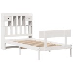 vidaXL Pat cu bibliotecă fără saltea, alb, 75x190 cm, lemn masiv pin vidaXL Pat cu bibliotecă fără saltea, alb, 75x190 cm, lemn masiv pin