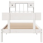vidaXL Pat cu bibliotecă fără saltea, alb, 75x190 cm, lemn masiv pin vidaXL Pat cu bibliotecă fără saltea, alb, 75x190 cm, lemn masiv pin