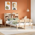 vidaXL Pat cu bibliotecă fără saltea, 135x190 cm, lemn masiv de pin vidaXL Pat cu bibliotecă fără saltea, 135x190 cm, lemn masiv de pin