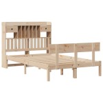vidaXL Pat cu bibliotecă fără saltea, 135x190 cm, lemn masiv de pin vidaXL Pat cu bibliotecă fără saltea, 135x190 cm, lemn masiv de pin