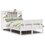 vidaXL Pat cu bibliotecă fără saltea, alb, 135x190 cm, lemn masiv pin vidaXL Pat cu bibliotecă fără saltea, alb, 135x190 cm, lemn masiv pin