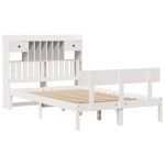 vidaXL Pat cu bibliotecă fără saltea, alb, 135x190 cm, lemn masiv pin vidaXL Pat cu bibliotecă fără saltea, alb, 135x190 cm, lemn masiv pin