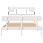 vidaXL Pat cu bibliotecă fără saltea, alb, 140x190 cm, lemn masiv pin vidaXL Pat cu bibliotecă fără saltea, alb, 140x190 cm, lemn masiv pin