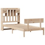 vidaXL Pat cu bibliotecă fără saltea, 90x200 cm, lemn masiv pin vidaXL Pat cu bibliotecă fără saltea, 90x200 cm, lemn masiv pin