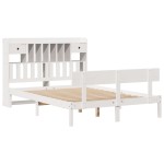 vidaXL Pat cu bibliotecă fără saltea, alb, 150x200 cm, lemn masiv pin